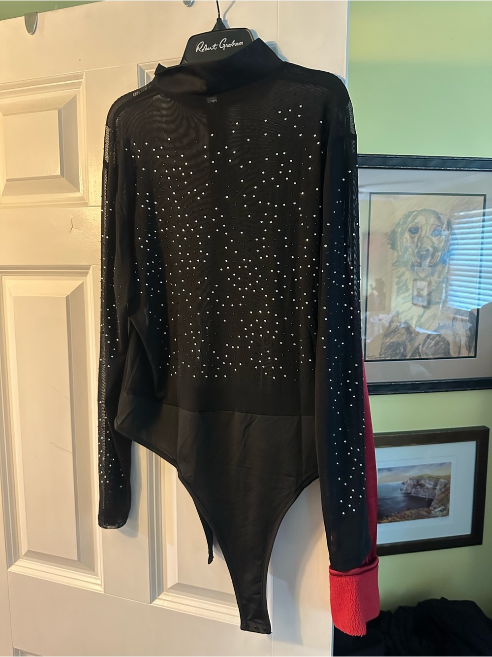 Black Rhinestone-Embellished Bodysuit